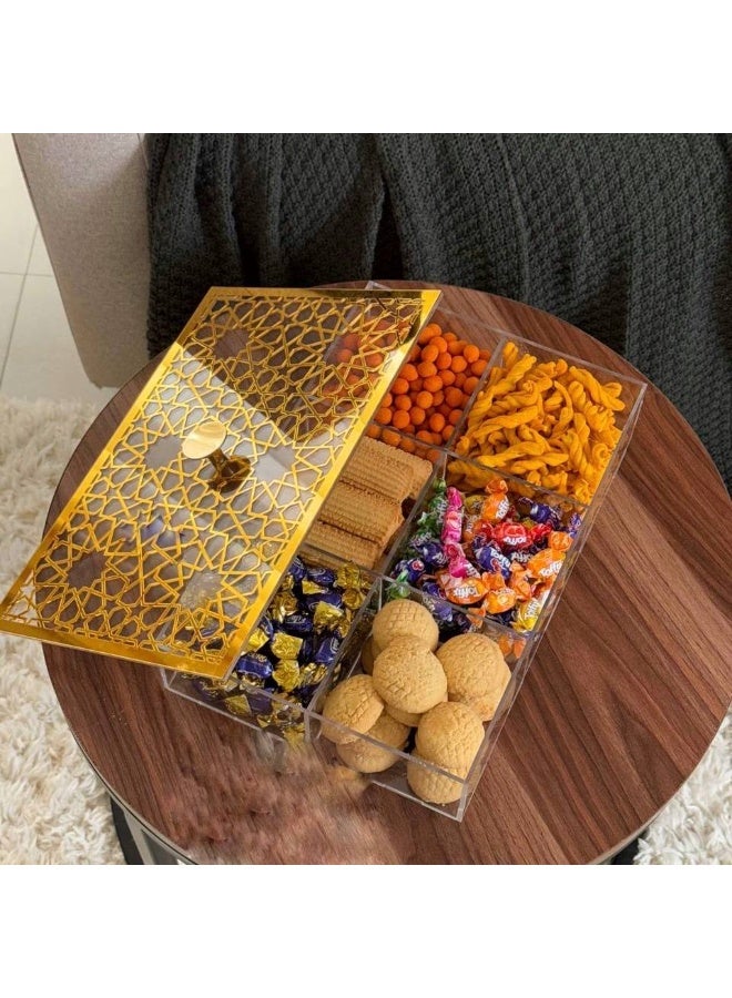 إيباسكت علبة تقديم للمكسرات والكحك والتسالى من الاكليريك عالى الجودة مقاس (36*24سم)  (ذهبى*شفاف) - Image 1